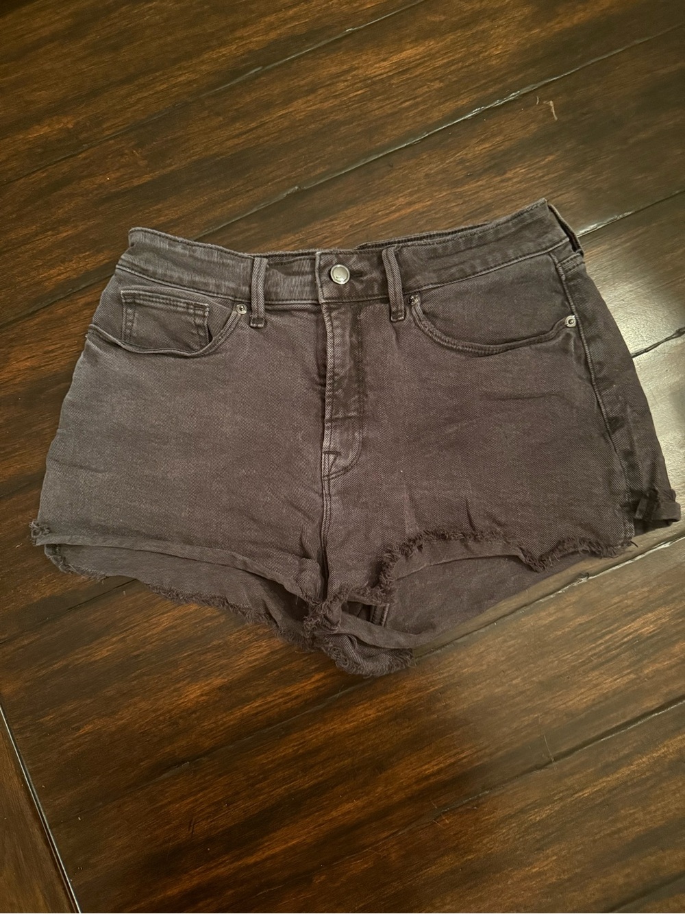 Good American Black Frayed Hem Denim Shorts